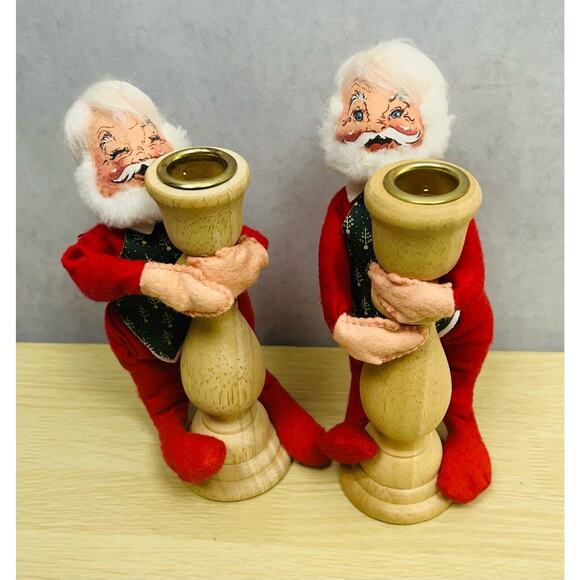 Annalee Vintage MR Santa Wooden Stick Candleholders Mint Condition - Picture 4 of 6